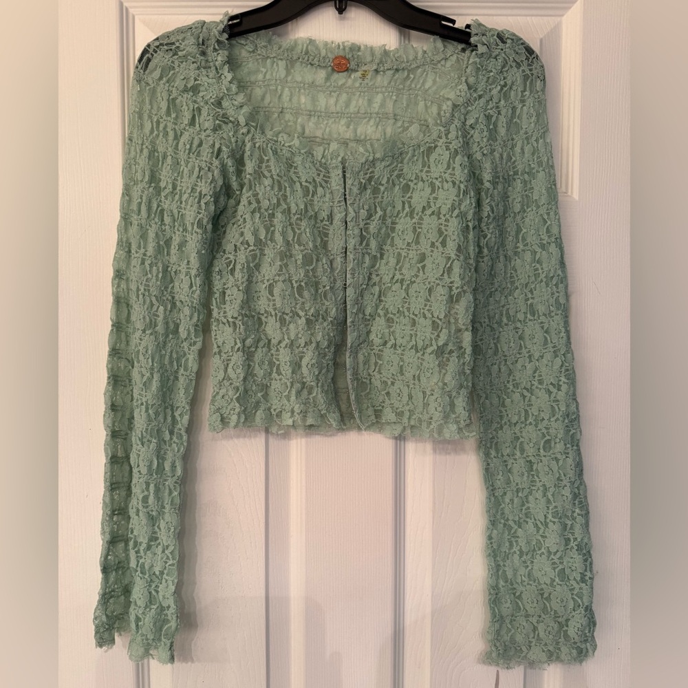 Free People FP One Madison Women’s Blouse Top Mint Cameo Green Lace Size Small - Picture 4 of 14